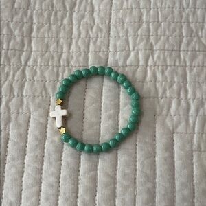 Green Beaded Bracelet with White Cross